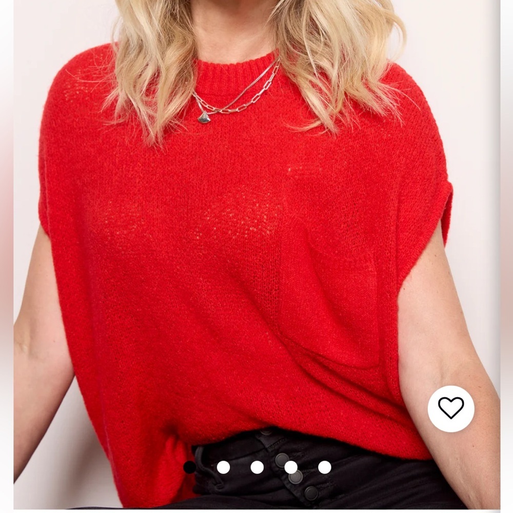 Evereve LNA Clothing Red Knit Crewneck Sweater- Lightweight Shortsleeve Pullover